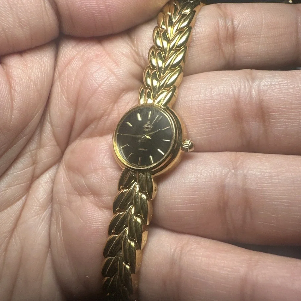 Working VTG Mathey Tissot Swiss 18mm Gold Tone Black Dial WomenS Watch FIT 6.75